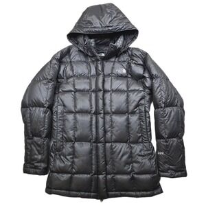 The North Face Down Puffer Coat‎ Womens Medium Gray Hooded Parka 600 Fill